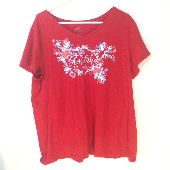 St Johns Bay Womens Short Sleeve Red Shirt 2XL Graphics Tee America XXL Pre-Love - Picture 4 of 4